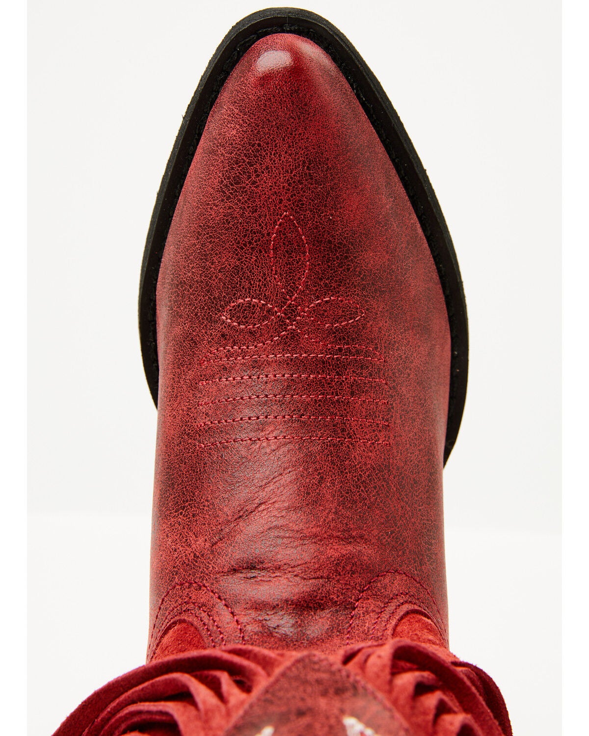 Image #6 - Dan Post Girls' Happy Trails Fringe Western Boots - Snip Toe, Red, hi-res