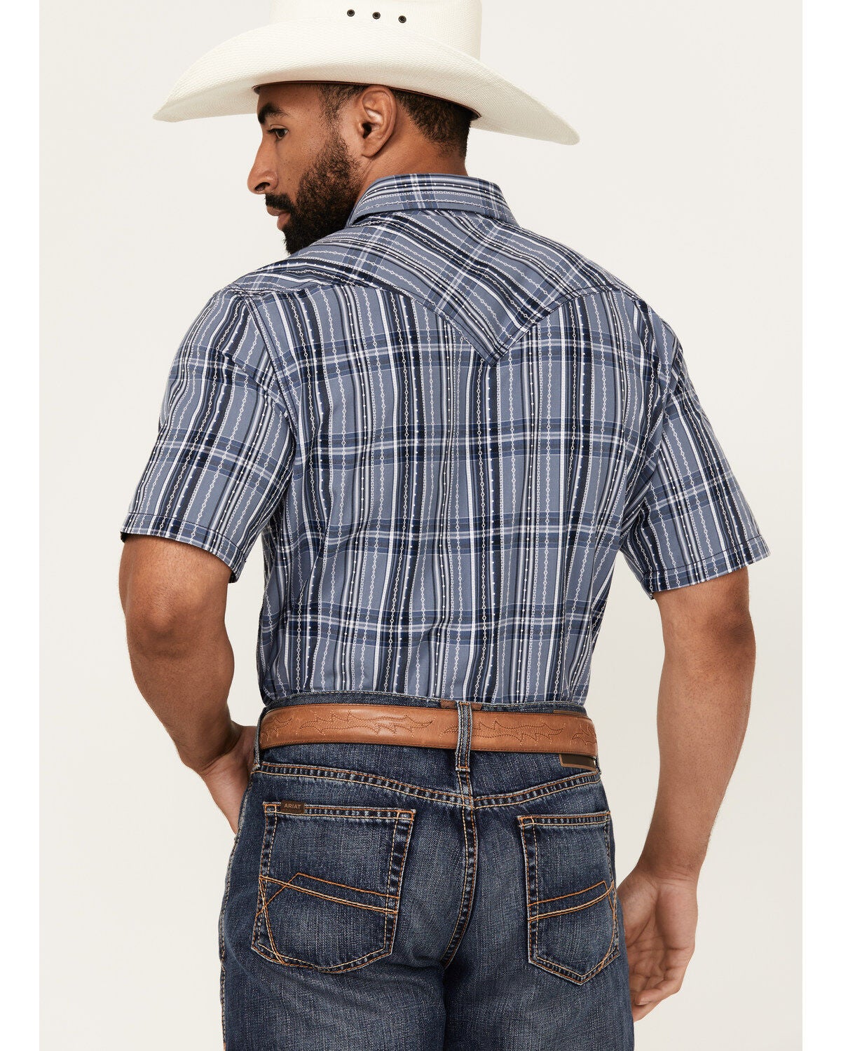Image #4 - Cody James Men's Blue Lights Plaid Print Short Sleeve Snap Western Shirt, , hi-res