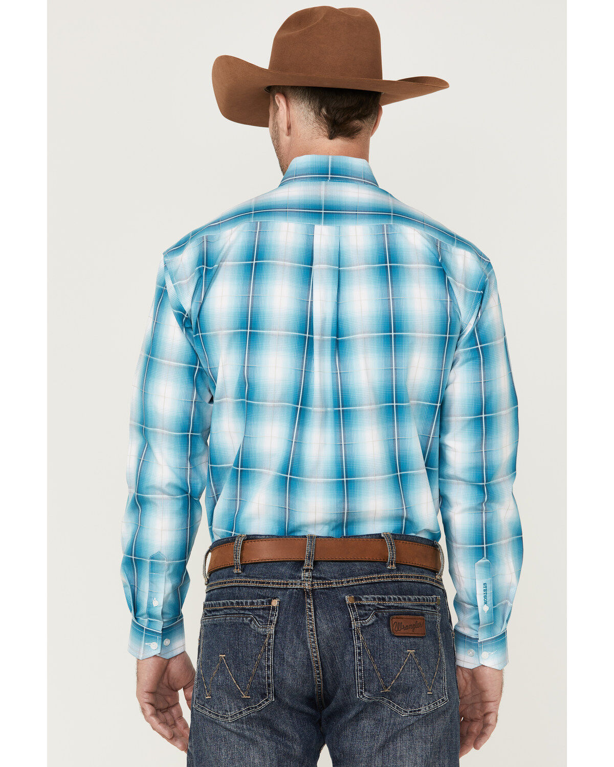 Image #4 - Stetson Men's Large Ombre Plaid Print Long Sleeve Button Down Western Shirt, Blue, hi-res