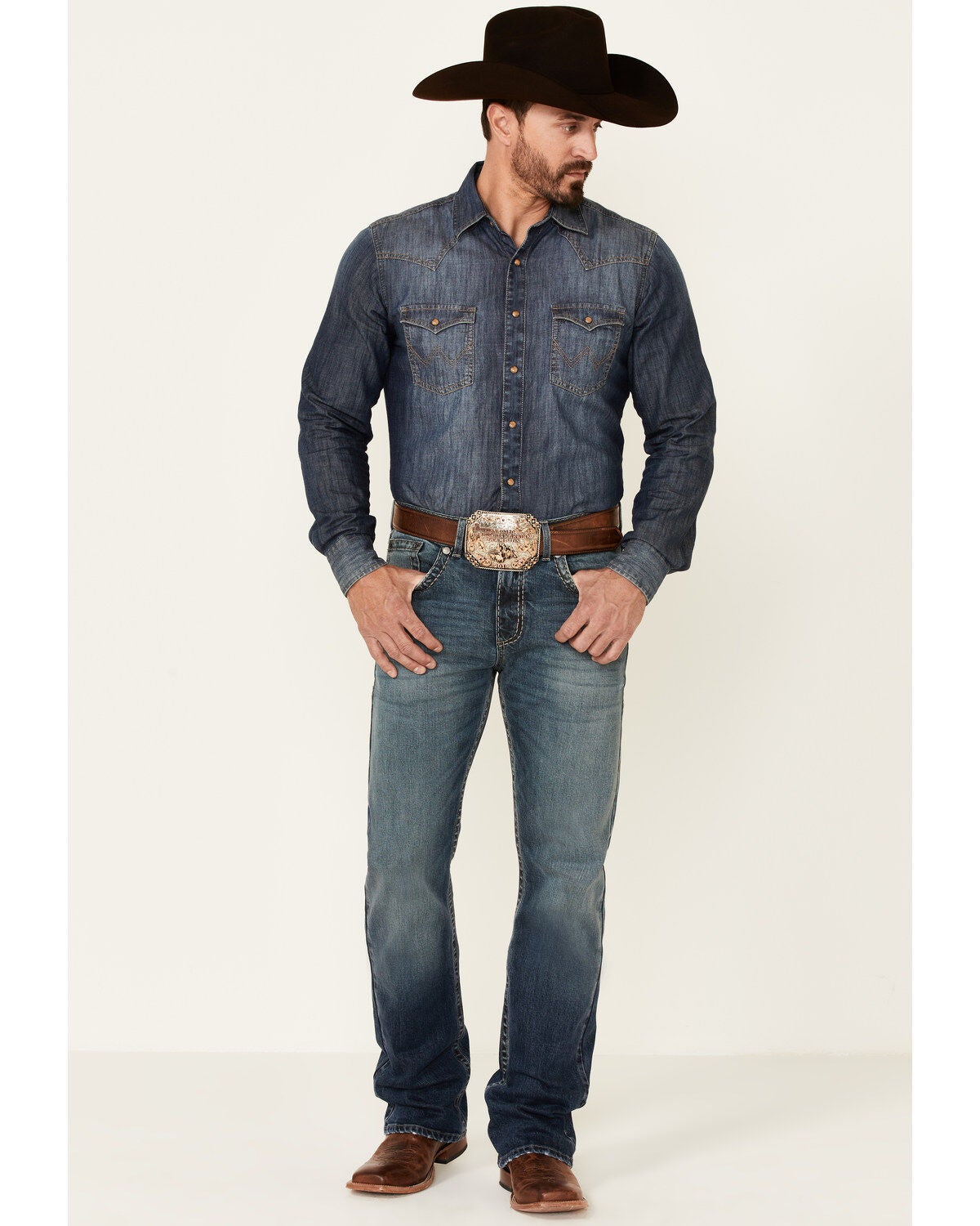 Rock 47 by Wrangler Men's Pop Medium Wash Stretch Slim Bootcut Jeans