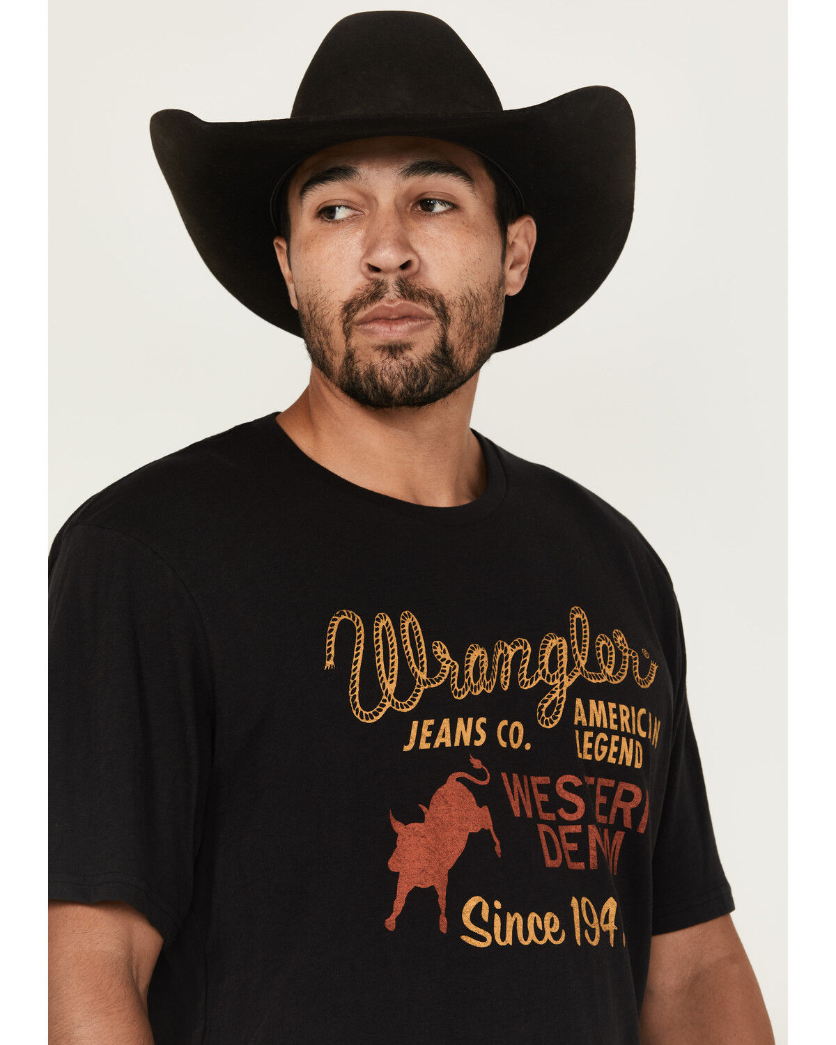 Image #2 - Wrangler Men's Western Denim Logo Short Sleeve Graphic T-Shirt, Black, hi-res