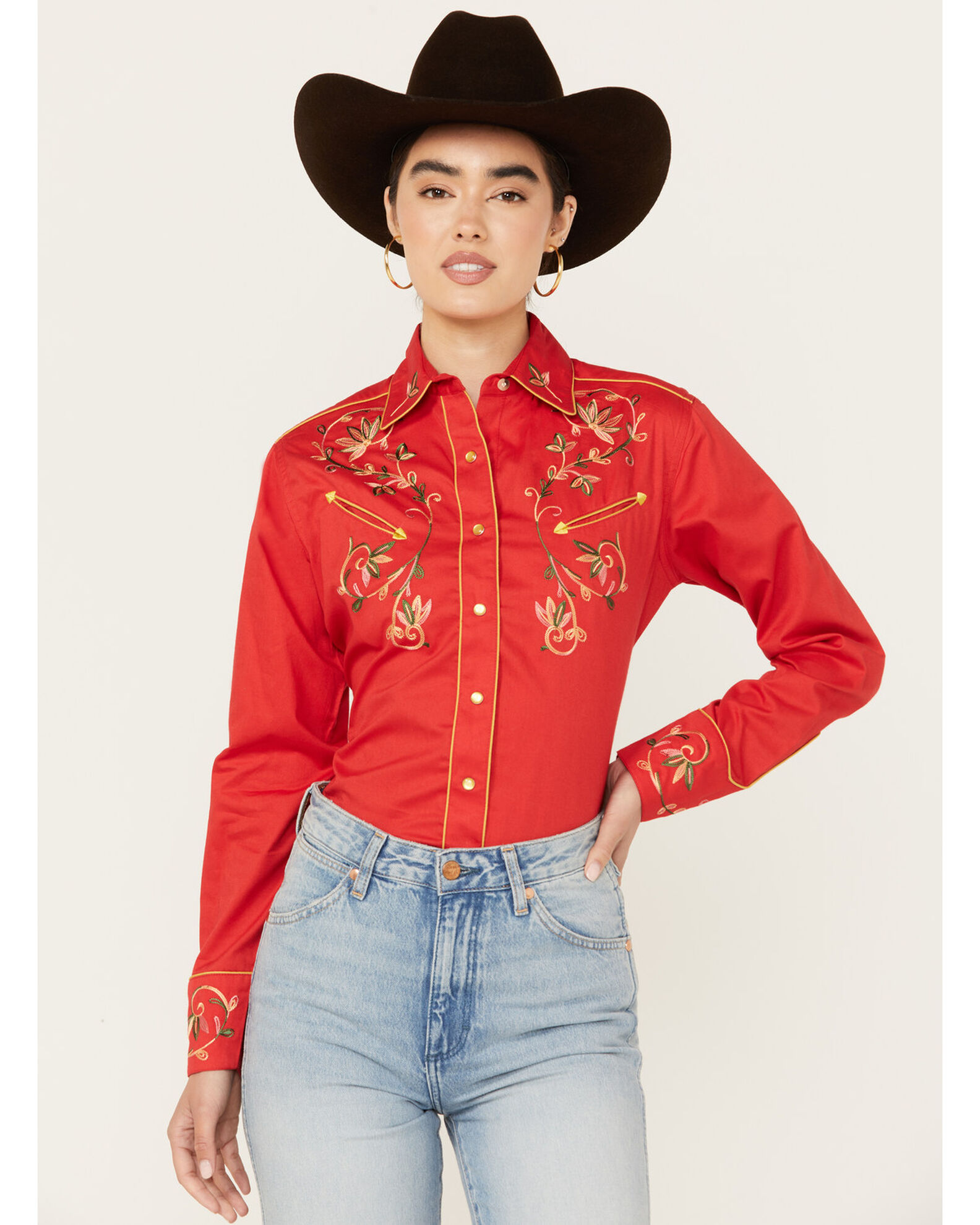 Womens Cruel Girl Red Branded Long Sleeve Pearl Snap Western Shirt -  Cowpokes Western Shop