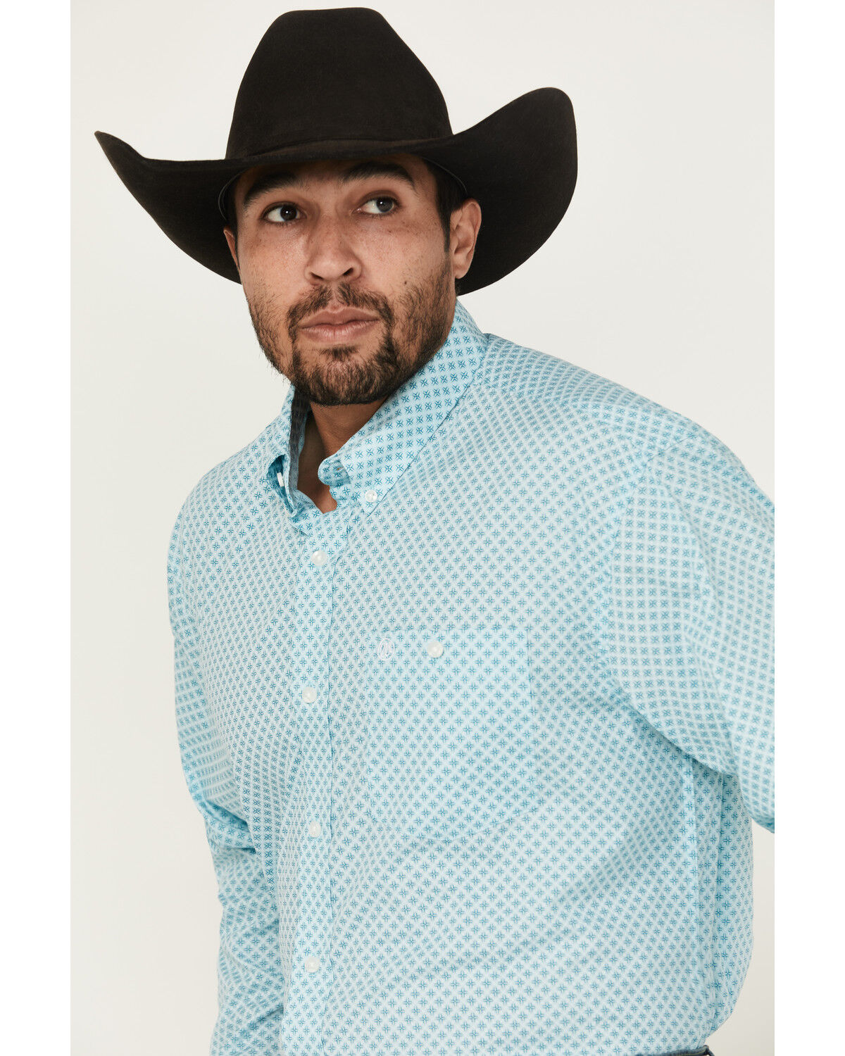Image #2 - Wrangler Men's Geo Print Long Sleeve Button-Down Stretch Western Shirt, Aqua, hi-res
