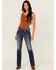 Image #3 - Miss Me Women's Dark Wash Mid Rise Leaf Pocket 32" Bootcut Stretch Denim Jeans, Dark Wash, hi-res