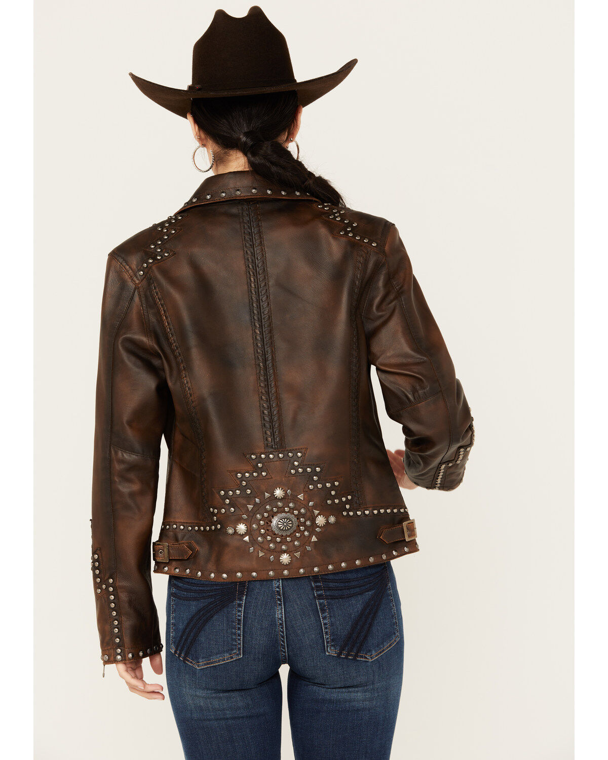 Image #4 - Cripple Creek Women's Concho Back Leather Jacket, Brown, hi-res