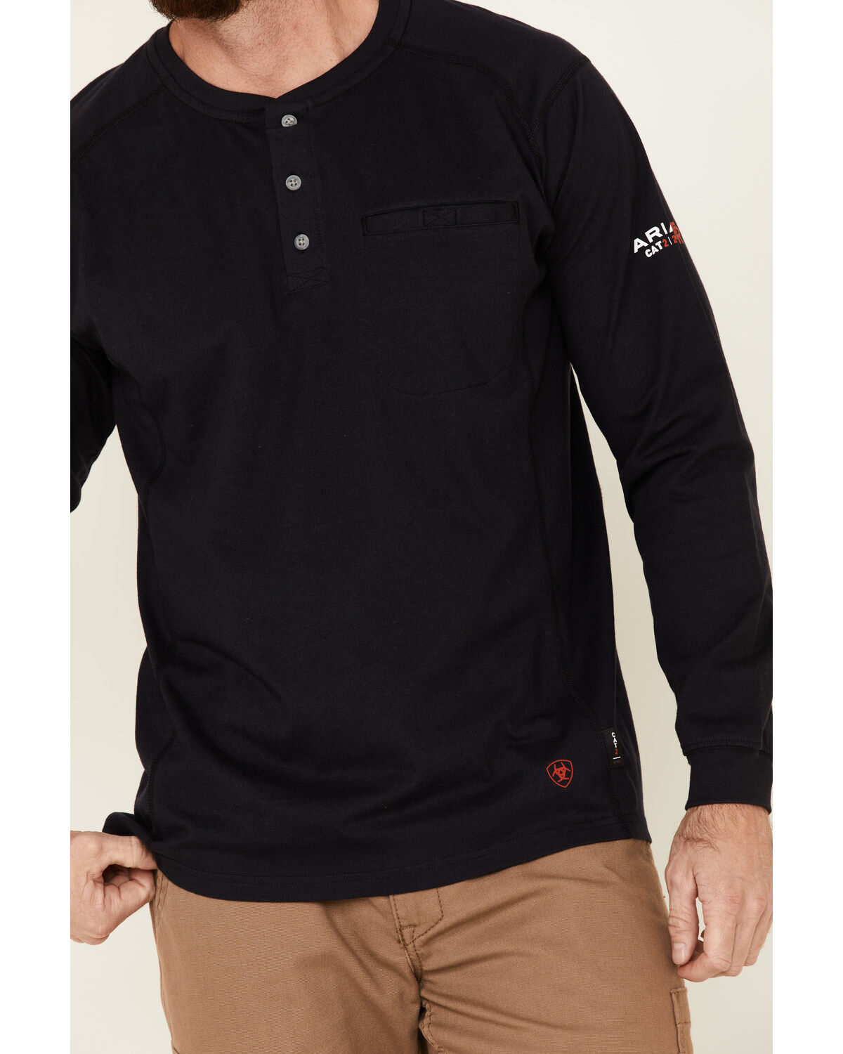 Image #3 - Ariat Men's FR Air Henley Long Sleeve Work Shirt, Navy, hi-res