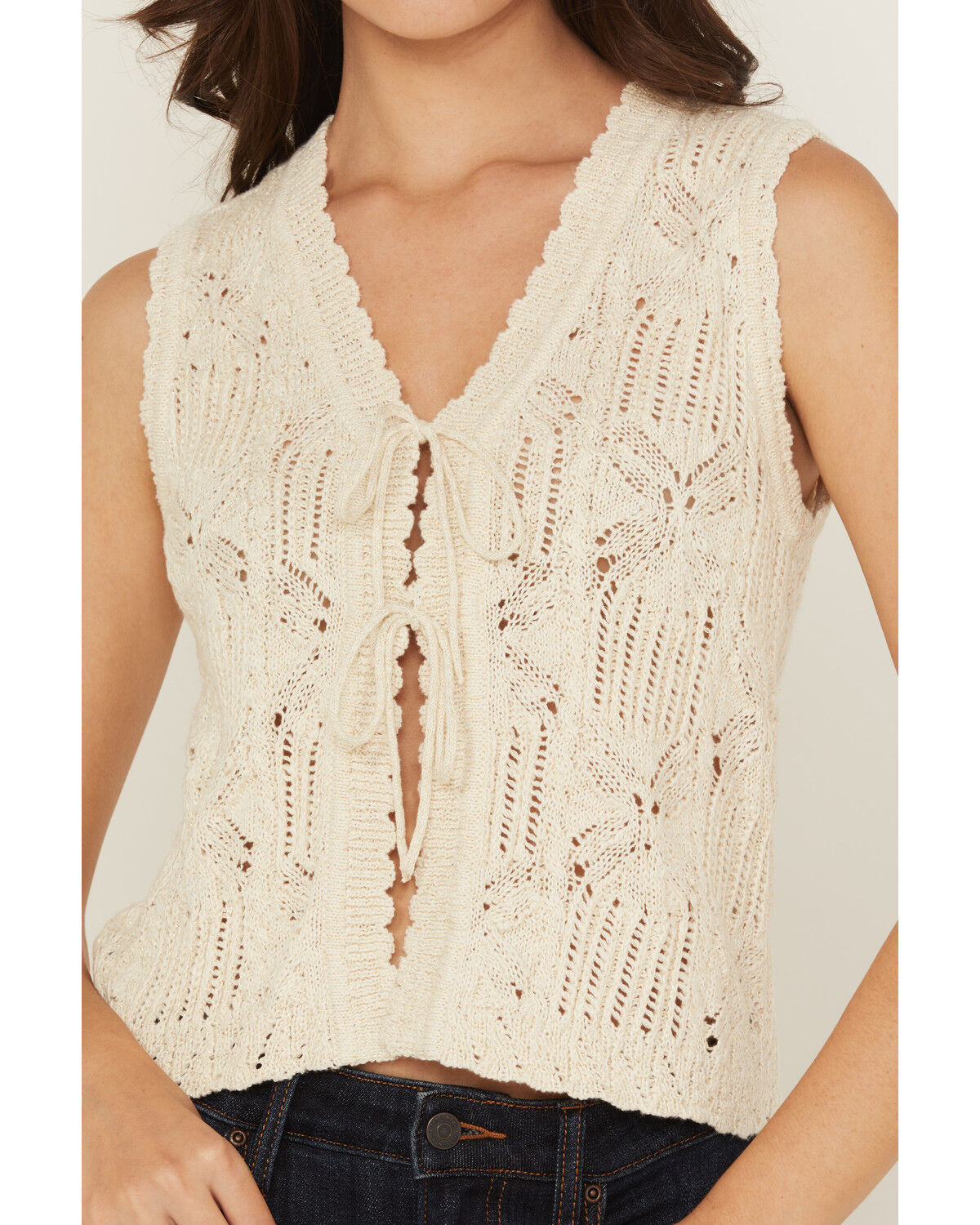 Product Name:  Shyanne Women's Tie-Front Crochet Sweater Vest