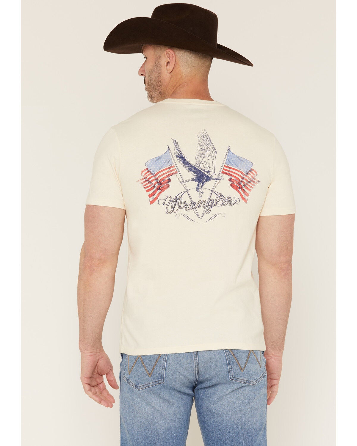 Wrangler Men's Patriotic Eagle Short Sleeve Graphic T-Shirt, Off White, hi-res