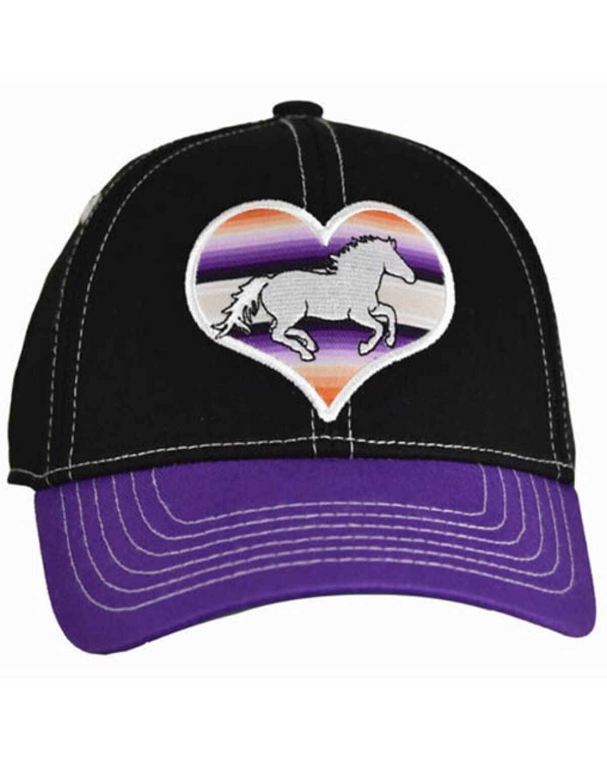 Cowgirl Hardware Girls' Serape Heart Horse Ball Cap, Black, hi-res