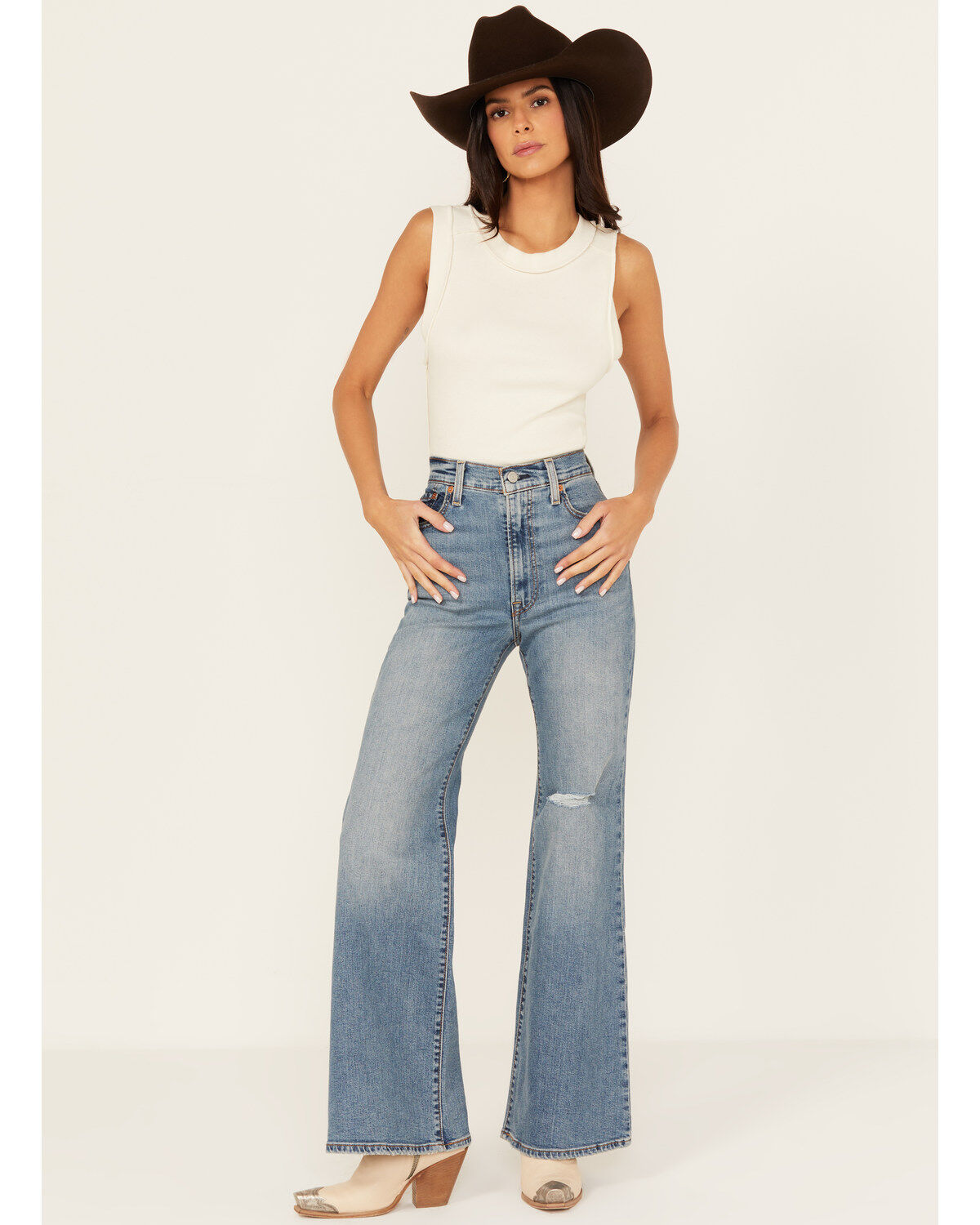 Image #1 - Levi's Women's Light Wash High Rise Slim Stretch Bell Jeans, Light Wash, hi-res