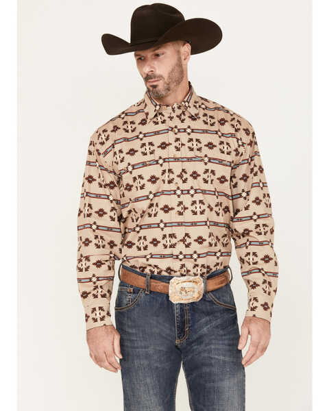 Stetson Men's Boot Barn Exclusive Original Rugged Southwestern Print Long Sleeve Western Shirt, Brown, hi-res