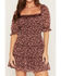 Image #3 - Trixxi Women's Floral Print Short Sleeve Mini Dress, Burgundy, hi-res