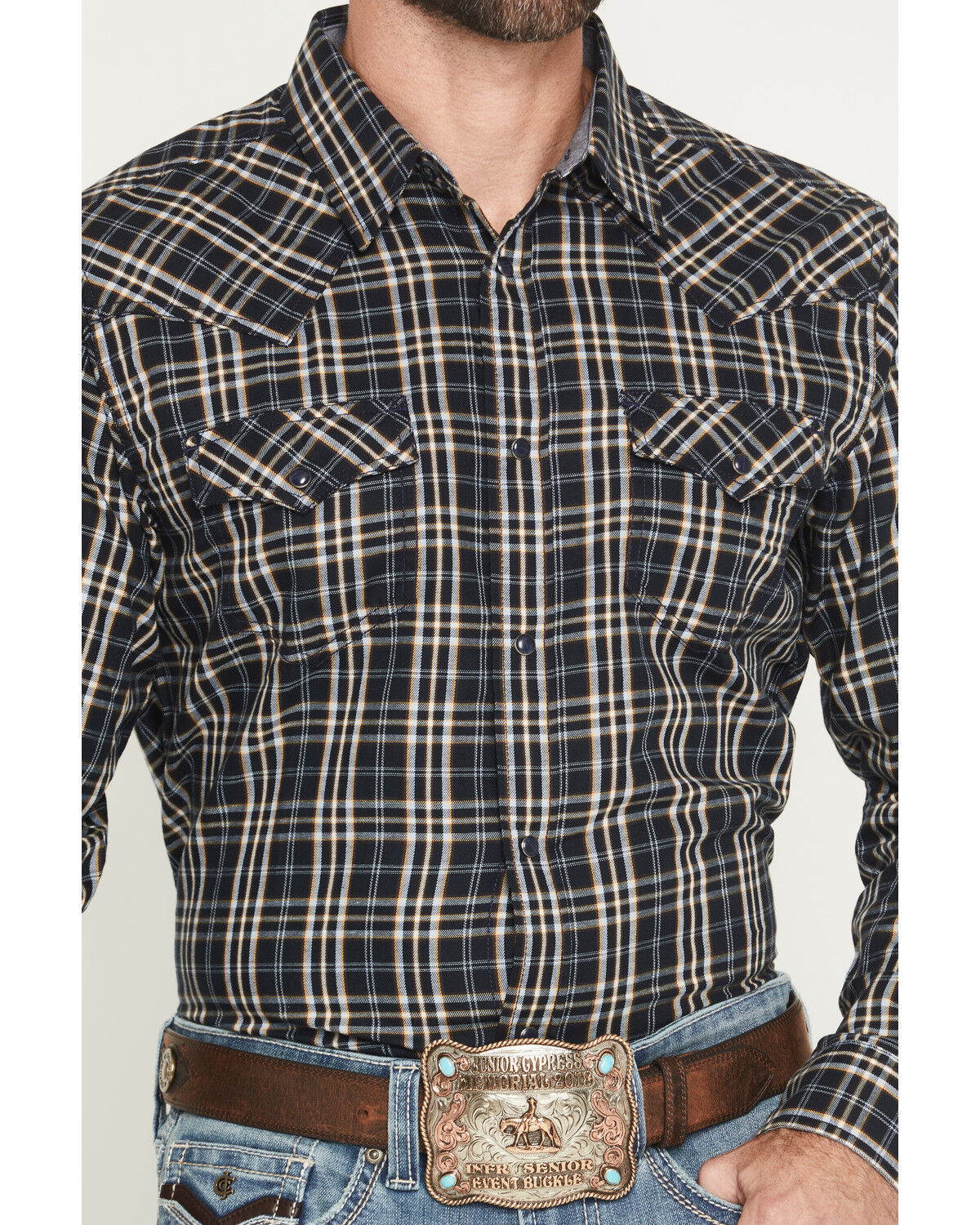 Image #3 - Cody James Men's Warriors Way Plaid Print Long Sleeve Snap Western Shirt - Big, Dark Blue, hi-res
