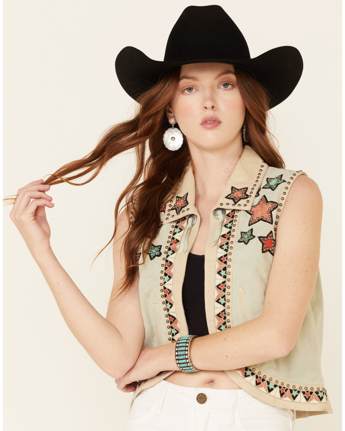 Image #1 - Double D Ranch Women's Song Of The West Suede Vest, Ivory, hi-res