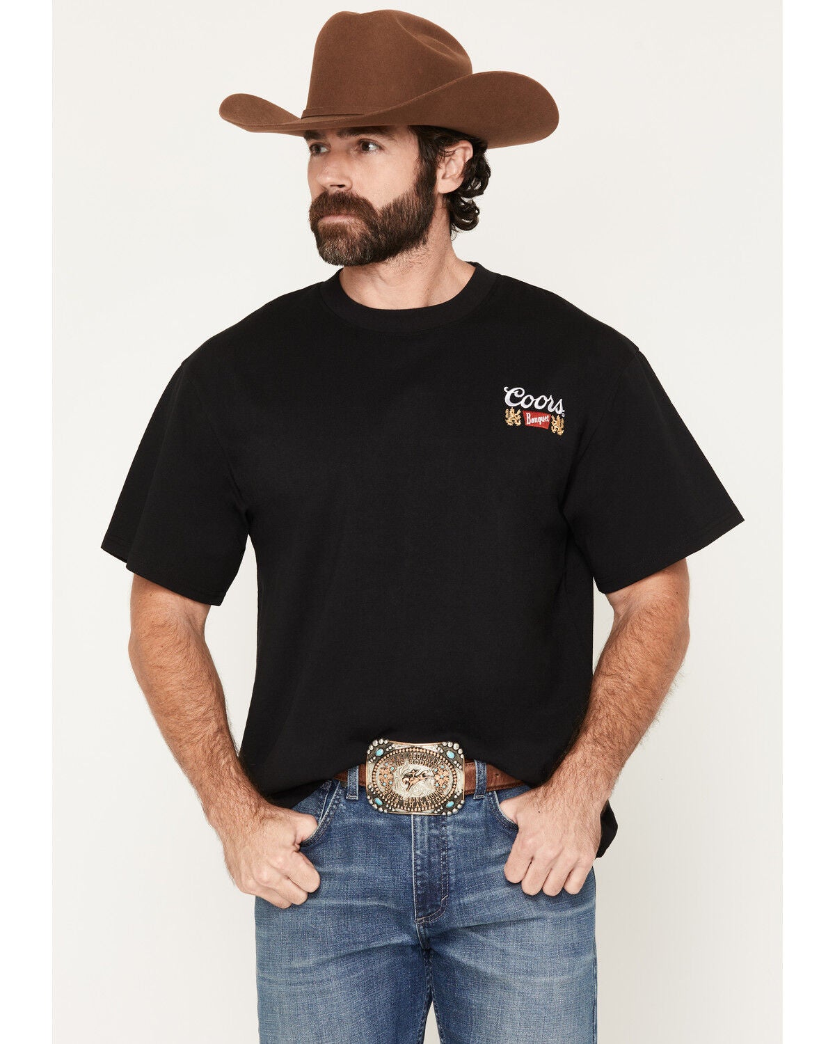 Image #2 - Coors Men's Banquet Golden Lockup Embroidered Short Sleeve Graphic T-Shirt, Black, hi-res