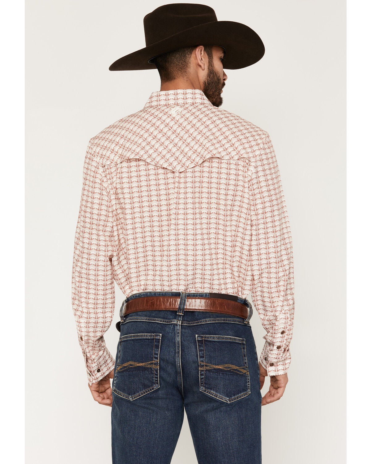 Image #4 - RANK 45&reg; Men's Harvest Chevron Geo Print Rodeo Tech 2.0 Long Sleeve Snap Stretch Western Shirt, Burgundy, hi-res