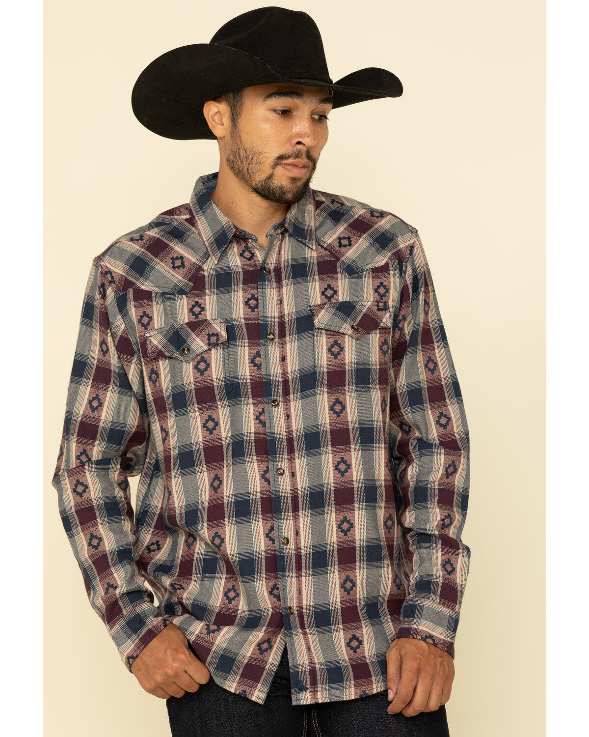 Image #1 - Cody James Men's High Plains Dobby Plaid Long Sleeve Western Flannel Shirt , , hi-res