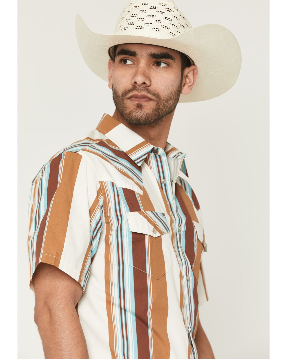 Image #2 - Gibson Trading Co Men's Retro Stripes Short Sleeve Snap Western Shirt, Rust Copper, hi-res