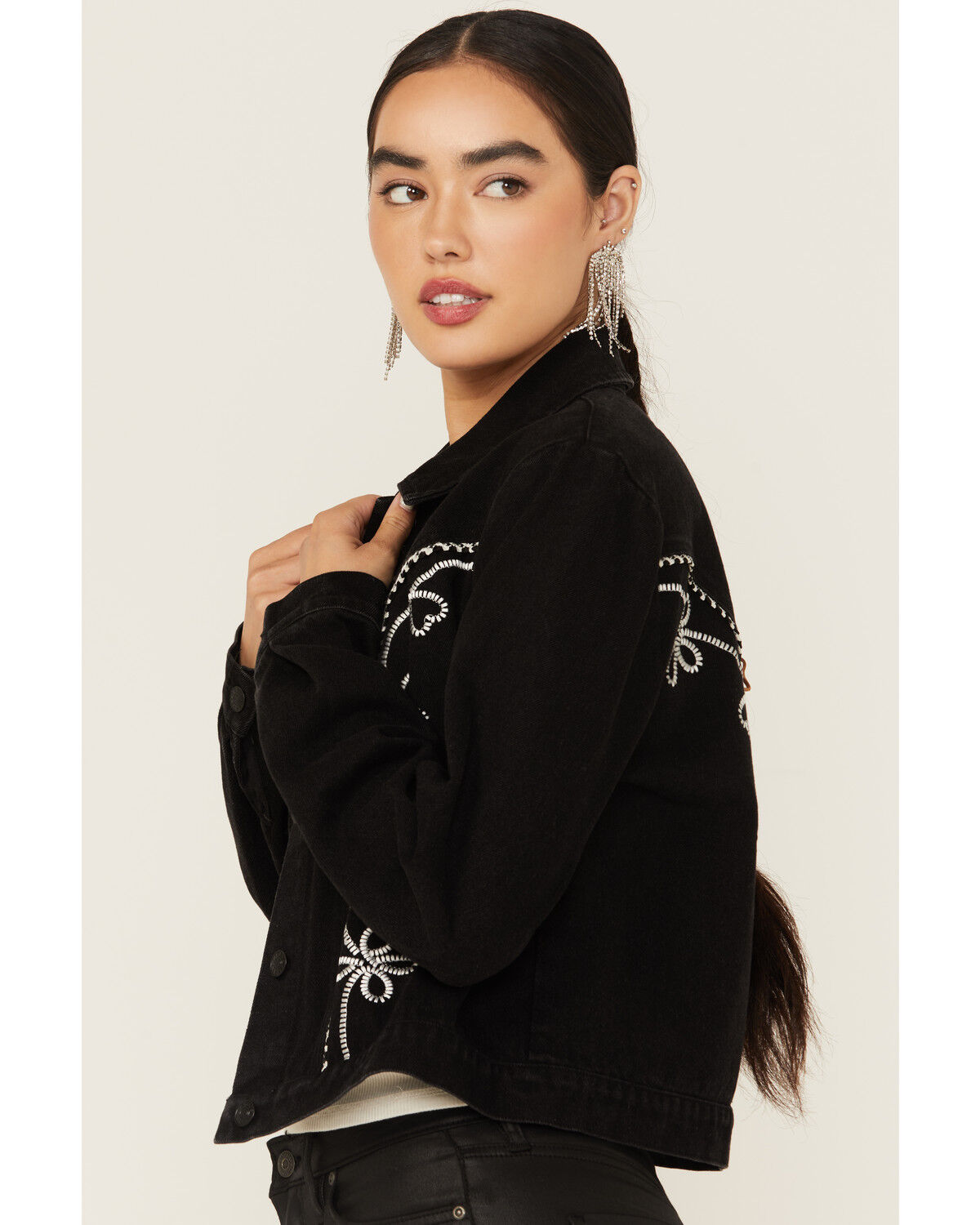 Image #2 - Blue B Women's Washed Embroidered Denim Jacket, Black, hi-res