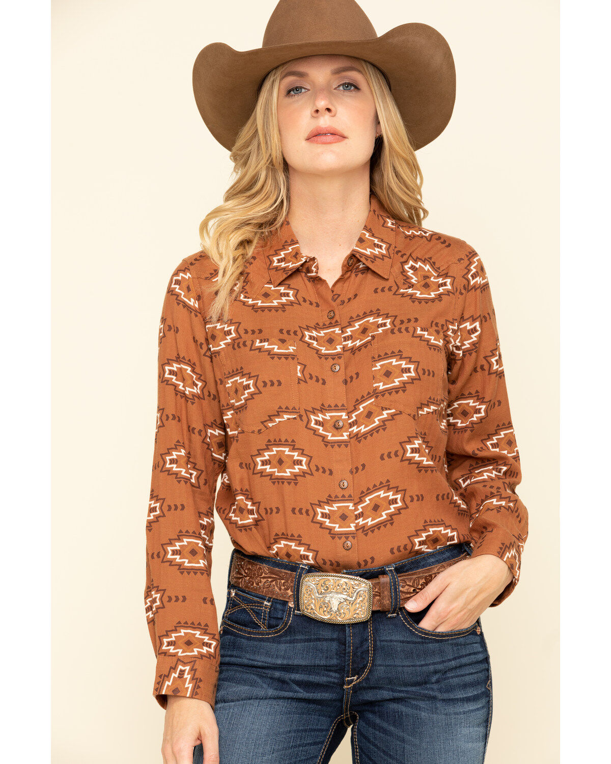 Image #1 - Ariat Women's Autumn Blossom Billie Jean Shirt, Brown, hi-res