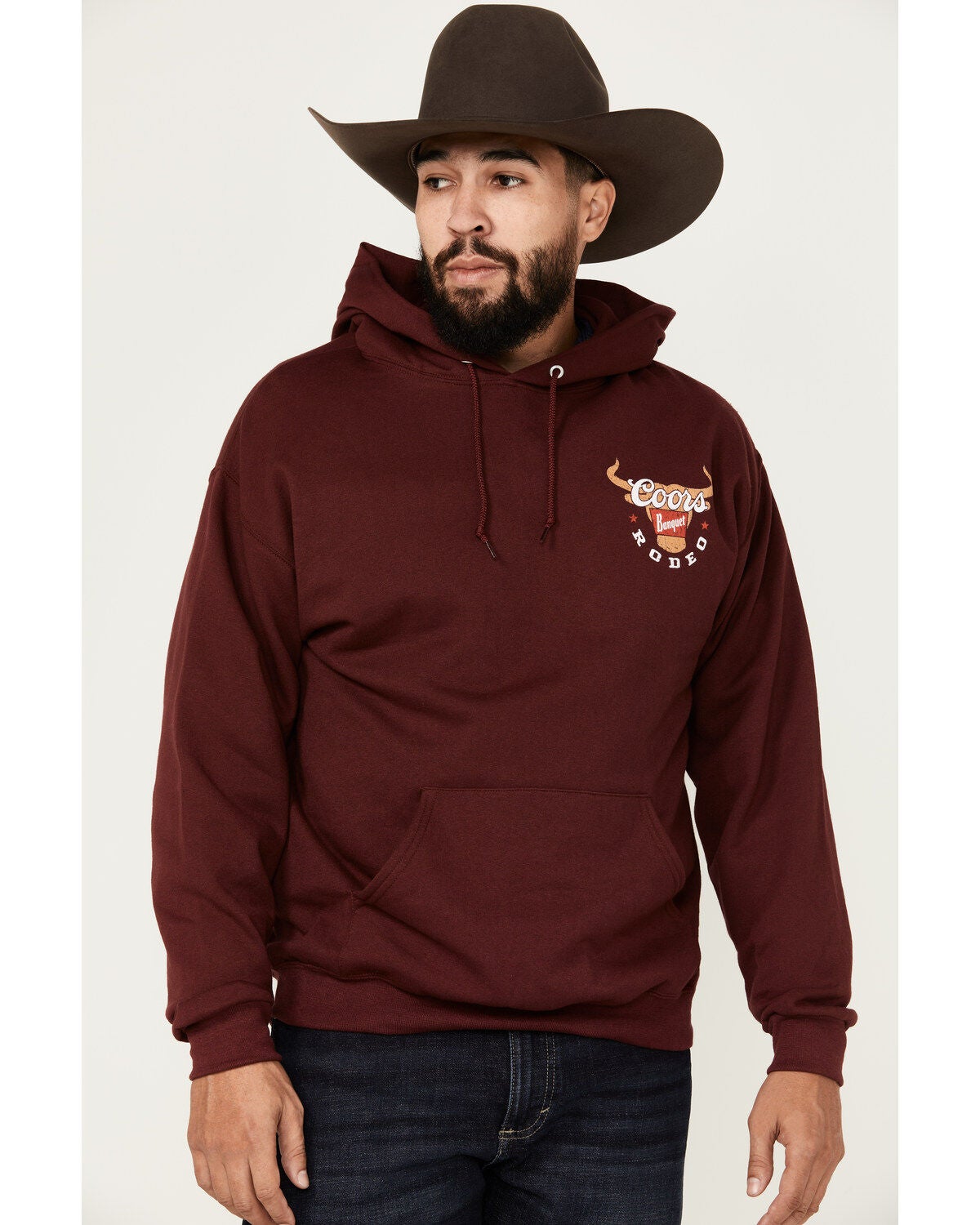 Coors Men's Boot Barn Exclusive Coors Banquet Logo Hooded Sweatshirt, Burgundy, hi-res