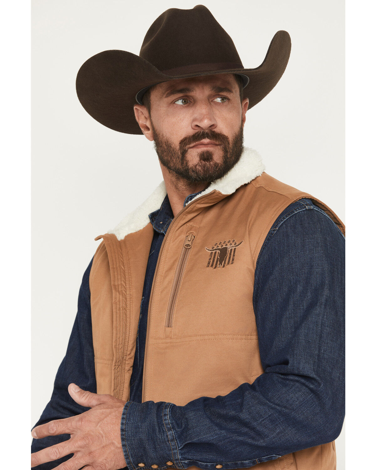 Image #2 - Cowboy Hardware Men's Skull Banner Twill Concealed Carry Vest, Tan, hi-res