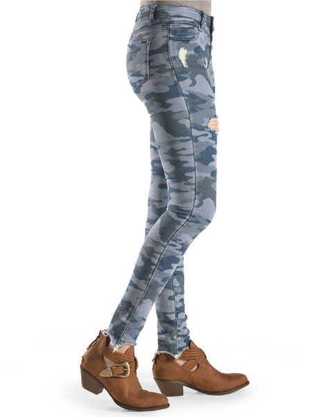 Image #2 - Tractr Women's High Rise Camo Skinny Jeans , Indigo, hi-res