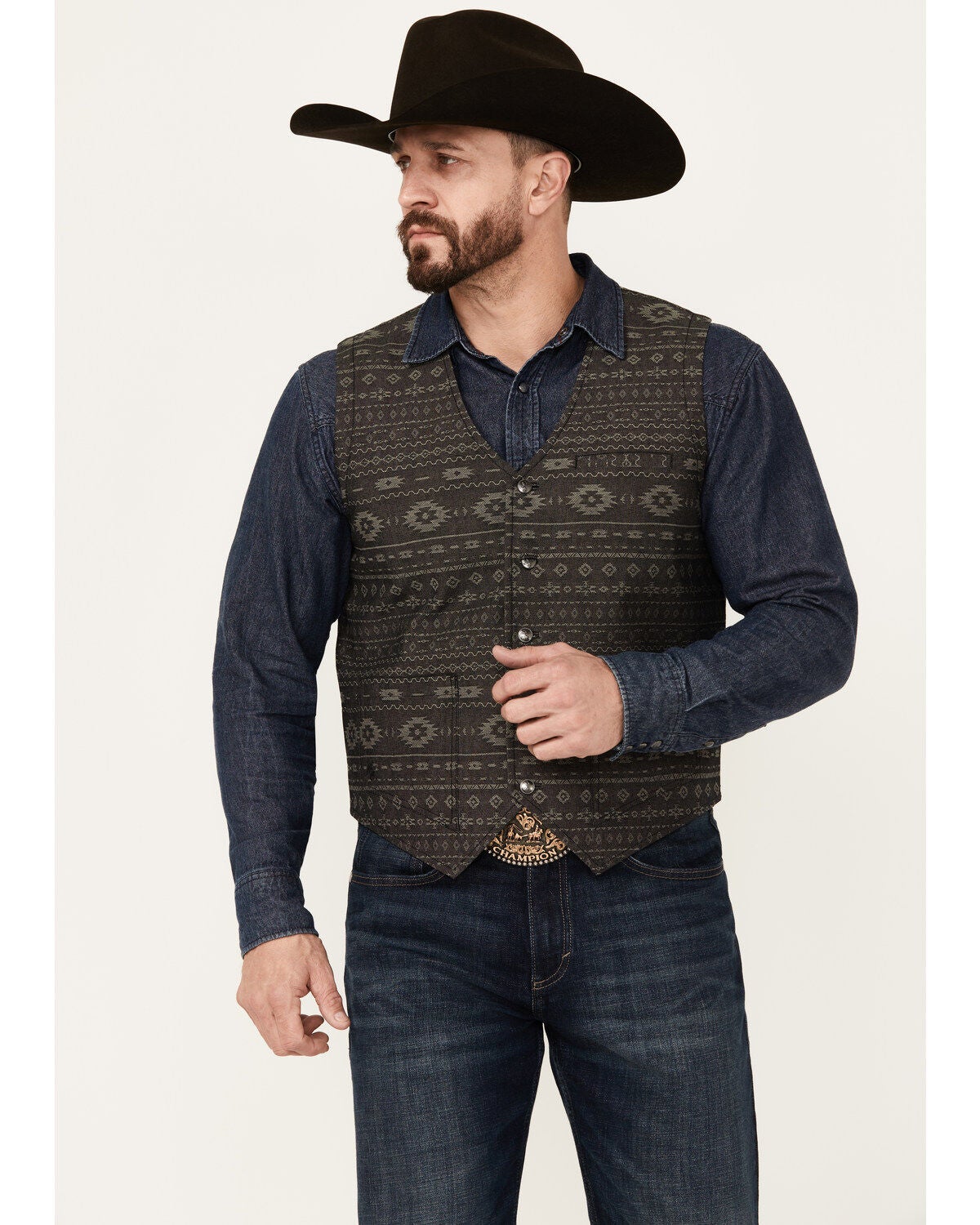 Moonshine Spirit&reg; Men's Regent Southwestern Print Vest, Charcoal, hi-res