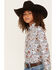 Shyanne Girls' Ditsy Floral Print Long Sleeve Western Pearl Snap Shirt, Ivory, hi-res