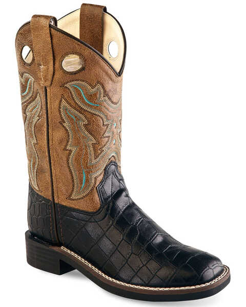 Image #1 - Old West Boys' Faux Exotic Pull Western Boots - Broad Square, , hi-res
