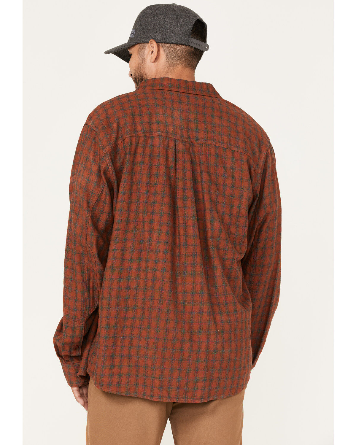 Image #5 - Brothers and Sons Men's Tencel Plaid Long Sleeve Button Down Western Flannel Shirt, Dark Orange, hi-res