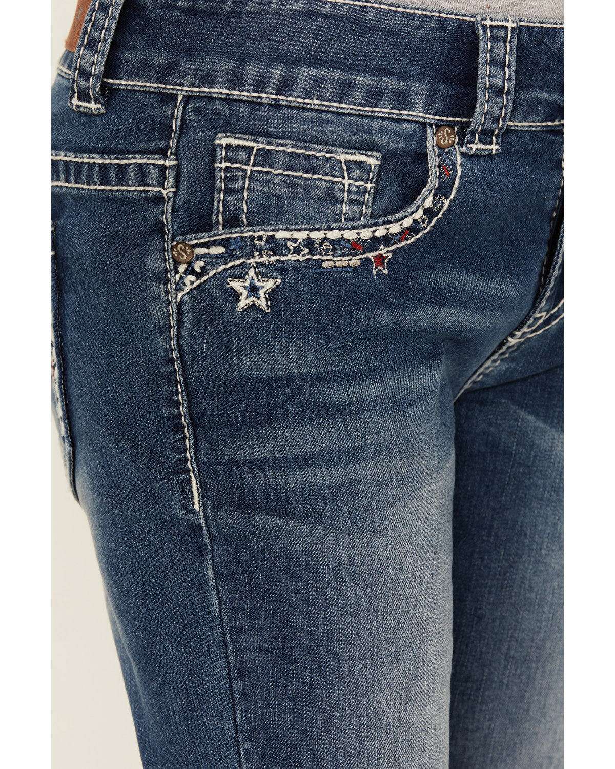 Product Name:  Shyanne Girls' Medium Wash Star Pocket Bootcut Stretch Denim Jeans