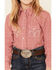 Panhandle Girls' Red Gingham Check Plaid Long Sleeve Snap Western Shirt , Red, hi-res
