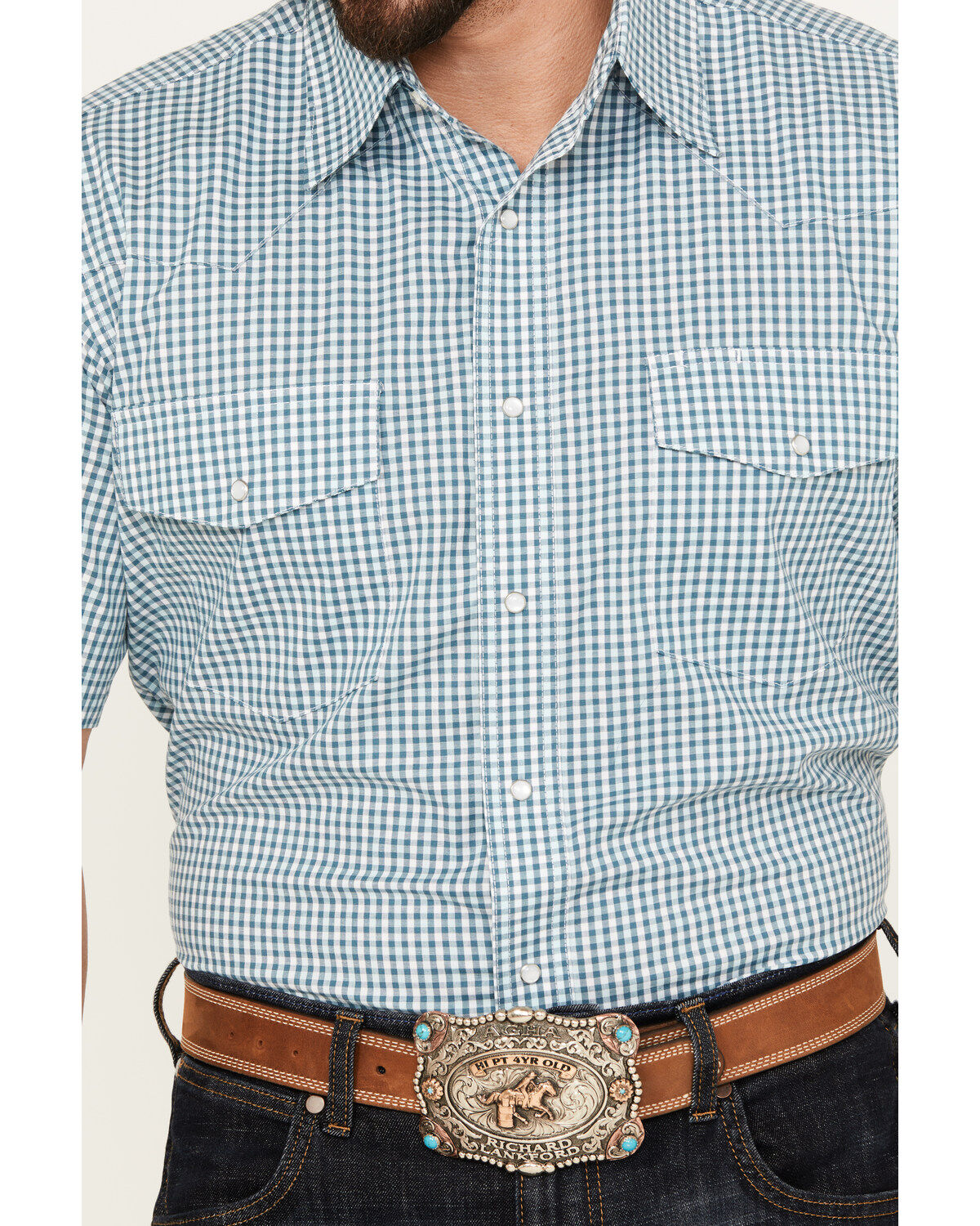 Image #3 - Wrangler Men's Wrinkle Resist Plaid Print Short Sleeve Pearl Snap Western Shirt, , hi-res