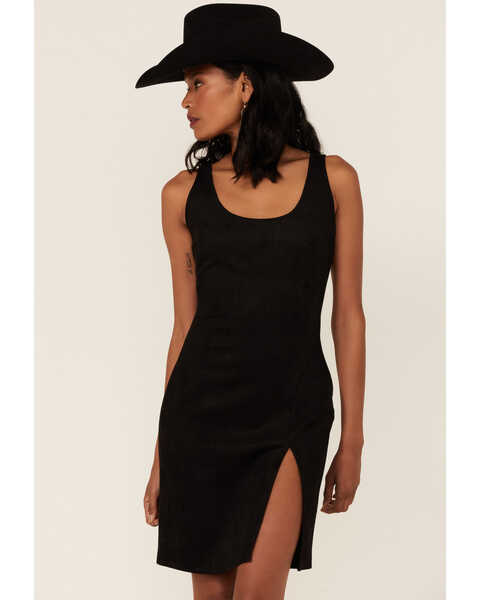 HYFVE Women's Black Faux Suede Bodycon Dress, Black, hi-res