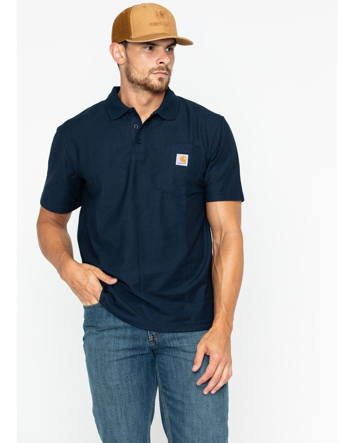 Carhartt Men's Contractor's Pocket Short Sleeve Polo Work Shirt - Big & Tall, Navy, hi-res