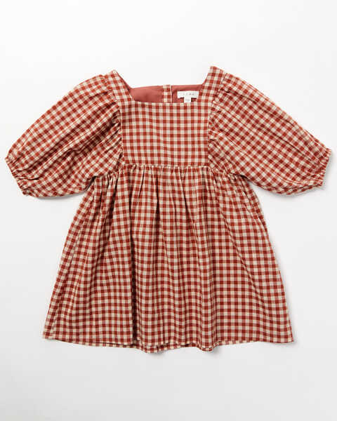 Yura Toddler Girls' Plaid Print Quarter Sleeve Dress, Rust Copper, hi-res