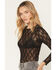Image #2 - Ash & Violet Women's Solid Lace Long Sleeve Sheer Shirt, Black, hi-res