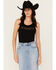 Image #1 - Youth in Revolt Women's I Heart Cowboys Ribbed Tank, Black, hi-res