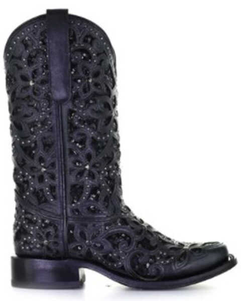 Image #2 - Corral Women's Inlay Embroidered & Stud Cowgirl Boots - Square Toe, Black, hi-res