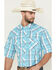Image #2 - Wrangler Men's 20X Plaid Print Short Sleeve Snap Stretch Western Shirt - Tall, Turquoise, hi-res