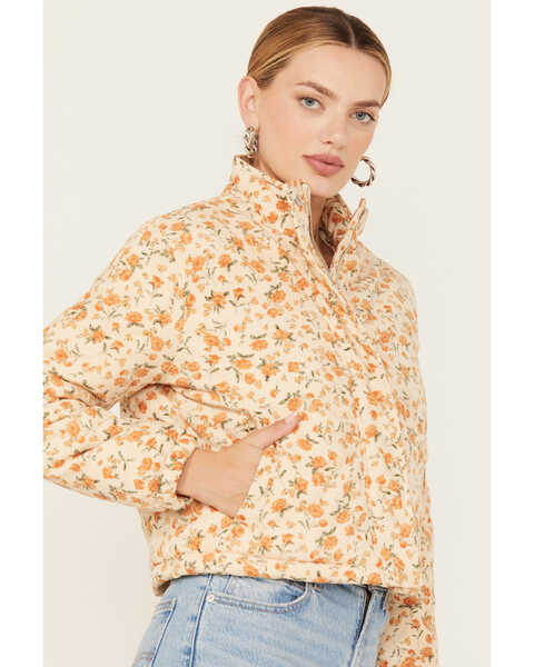 Sadie & Sage Women's Marigold Fields Floral Print Corduroy Puffer Jacket , Cream, hi-res