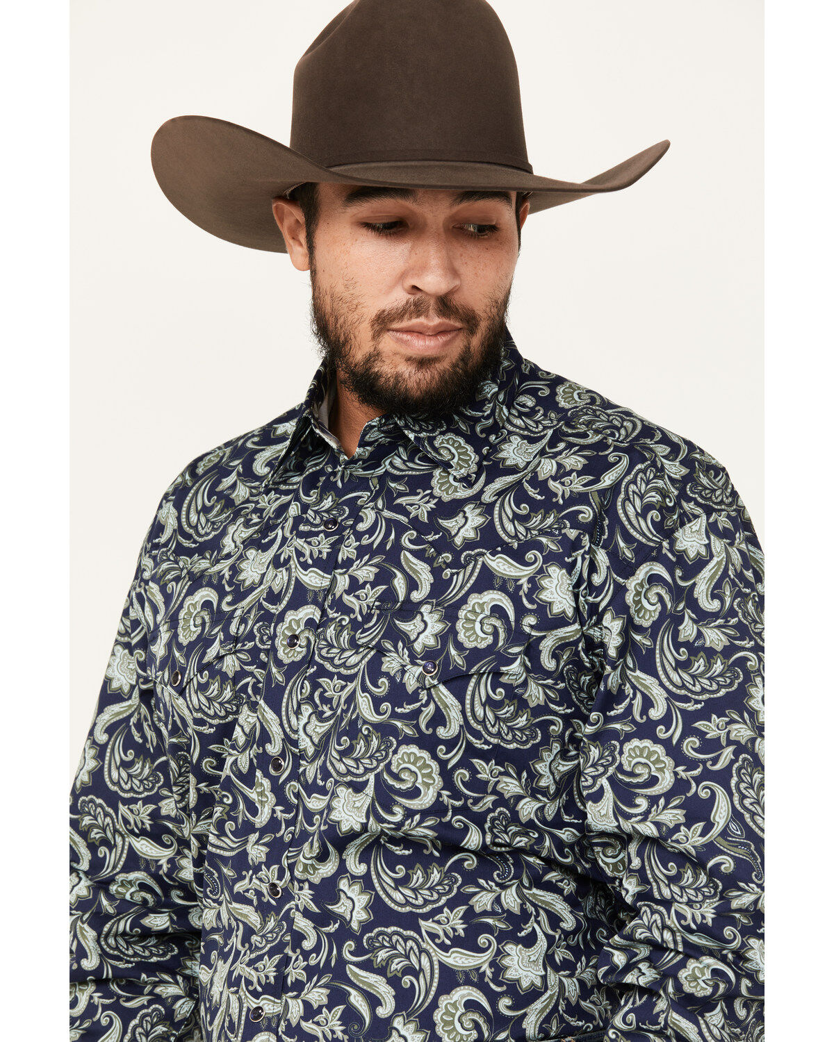 Image #2 - Stetson Men's Paisley Print Long Sleeve Button-Down Western Shirt, Dark Blue, hi-res