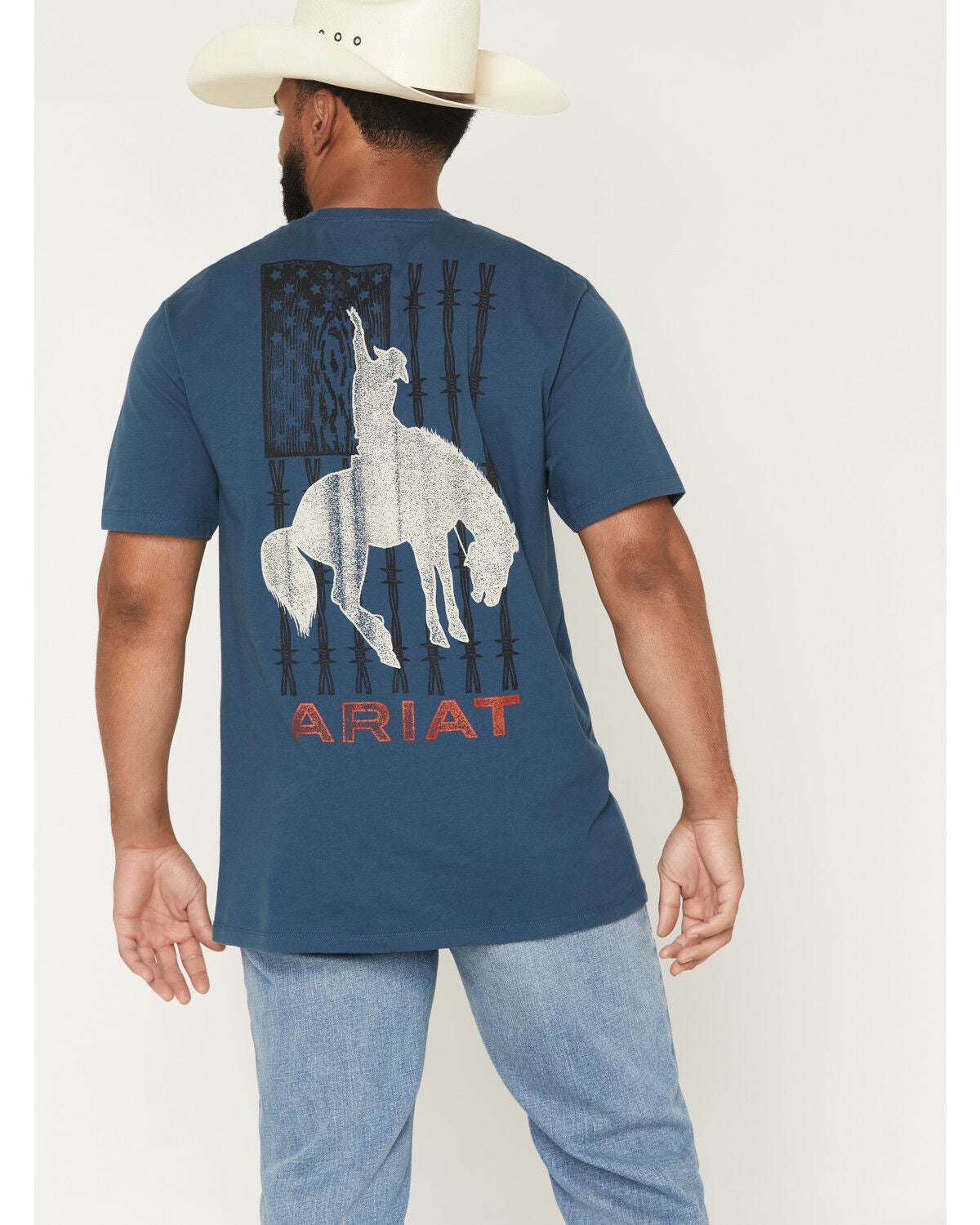 Ariat Men's Flag Bronco Short Sleeve Graphic T-Shirt, Blue, hi-res