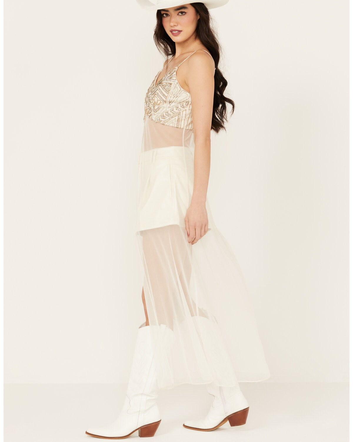 Image #2 - Wonderwest Women's Mountain Trail Embellished Mesh Maxi Cami, Cream, hi-res