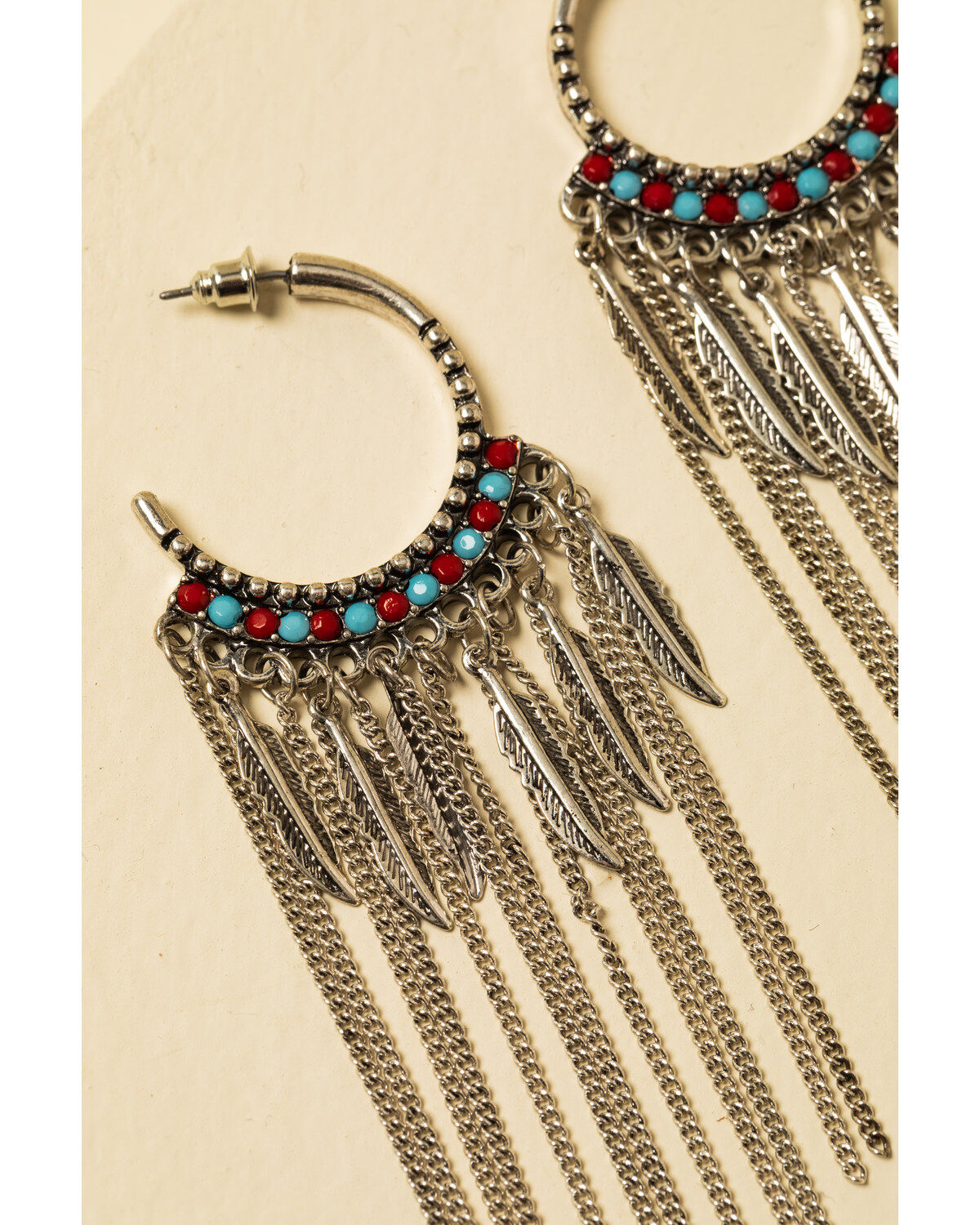 Image #2 - Shyanne Women's Summer Nights Small Hoop Feather Fringe Earrings, Silver, hi-res