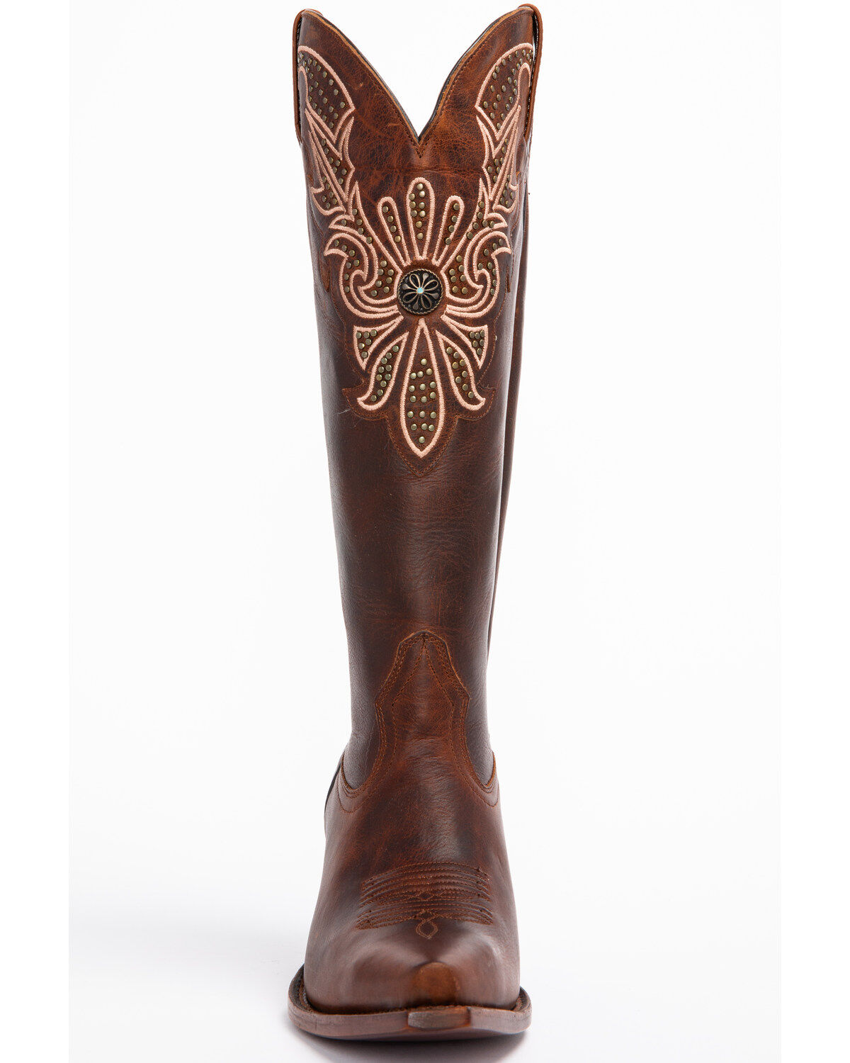 Image #4 - Shyanne Women's Mariel Floral Embroidered Studded Concho Western Boots - Snip Toe, Brown, hi-res