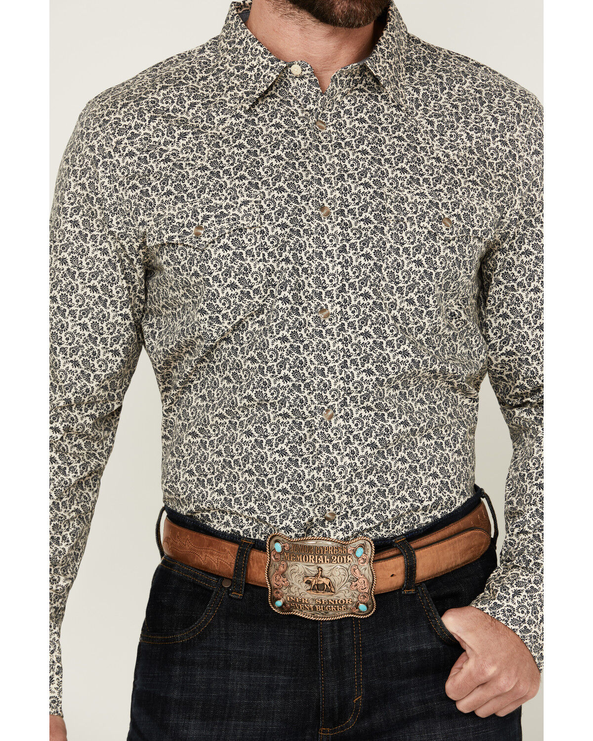 Image #3 - Cody James Men's Hunter Paisley Print Long Sleeve Snap Western Shirt - Big, Cream, hi-res