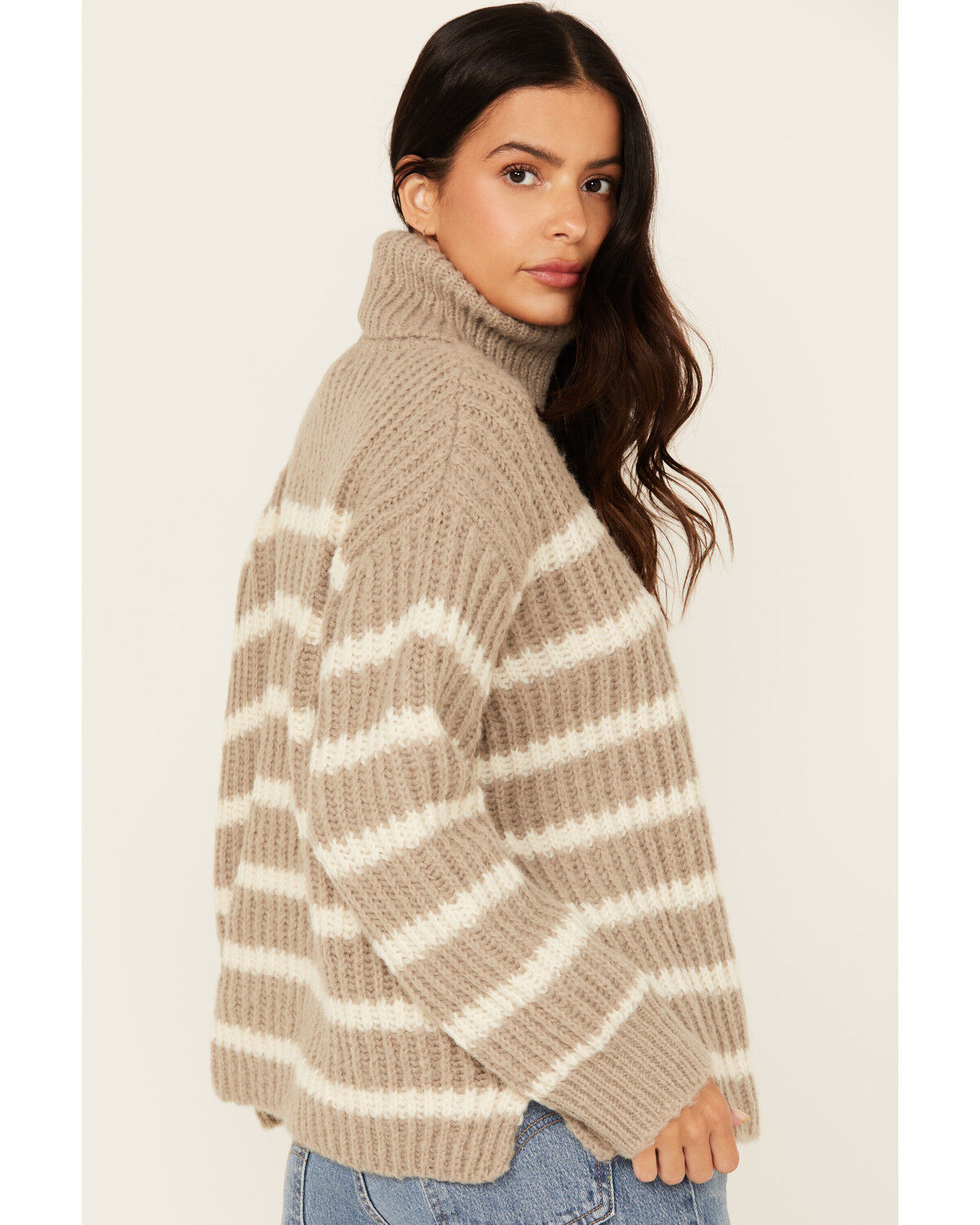 Image #2 - Sadie & Sage Women's Striped Turtleneck Sweater, Grey, hi-res
