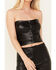 Image #4 - Vibrant Denim Women's Pleather Corset Bustier Top, Black, hi-res